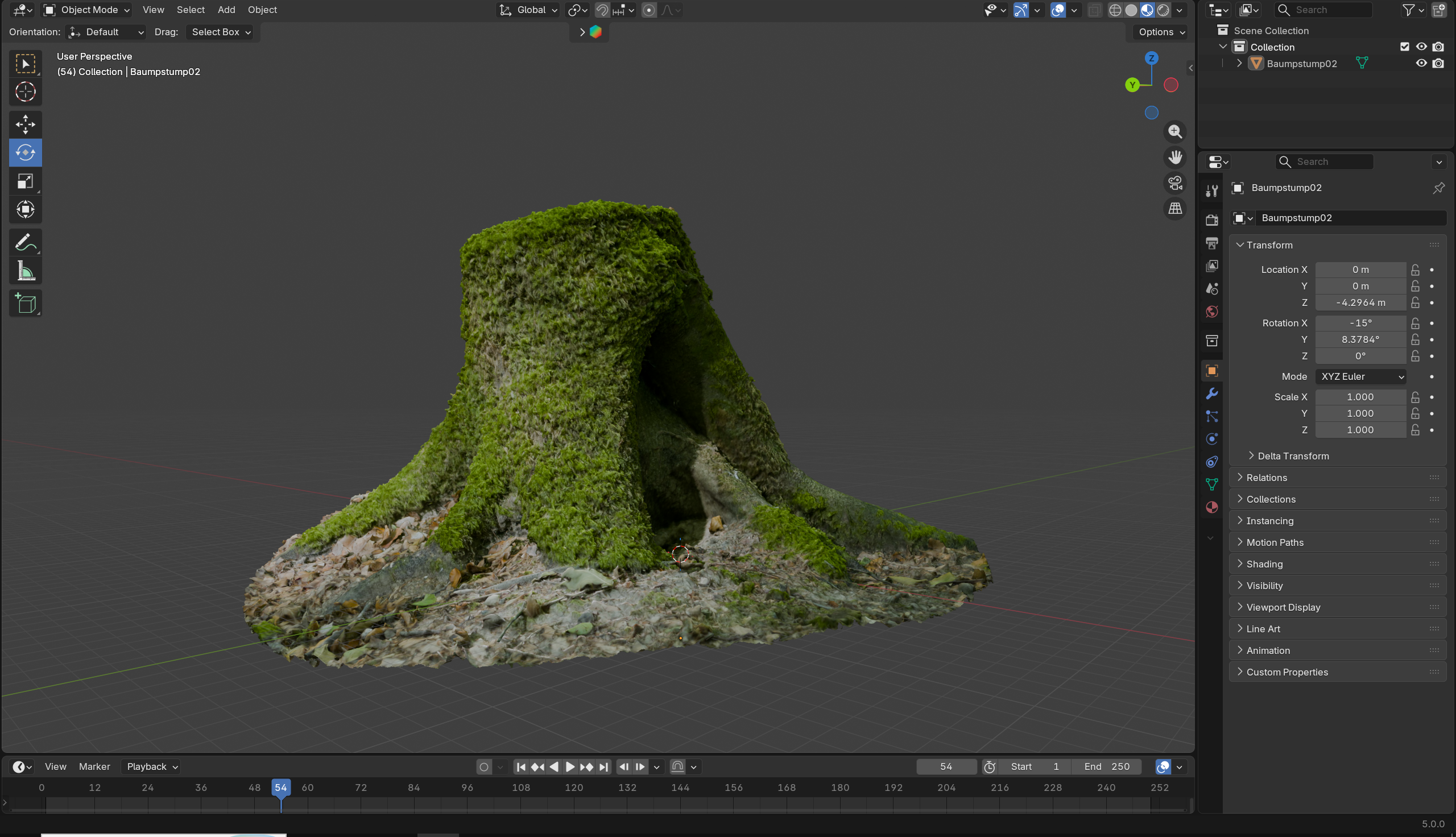 The mossy Wood Stump placed as ground-level detail